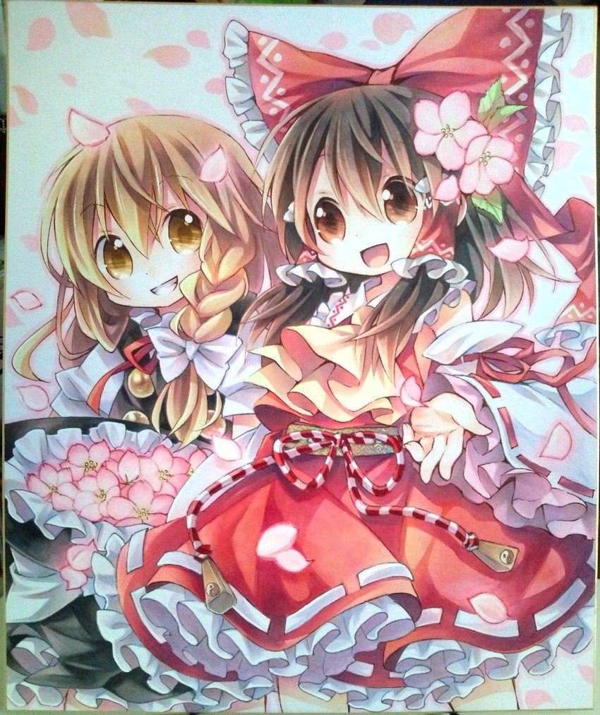hakurei reimu and kirisame marisa (touhou) drawn by kagami_leo