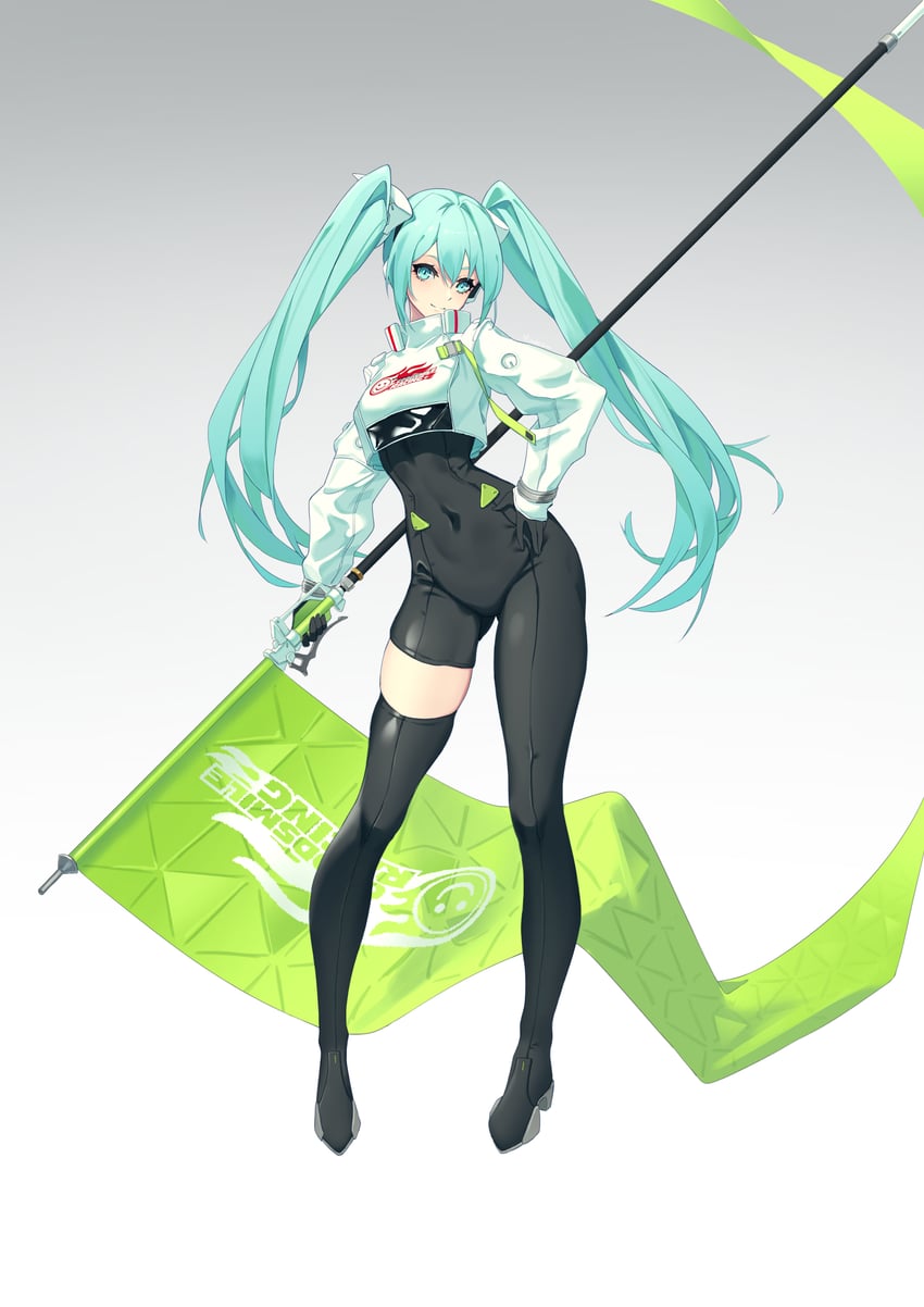 hatsune miku and racing miku (vocaloid and 1 more) drawn by mizuki3000