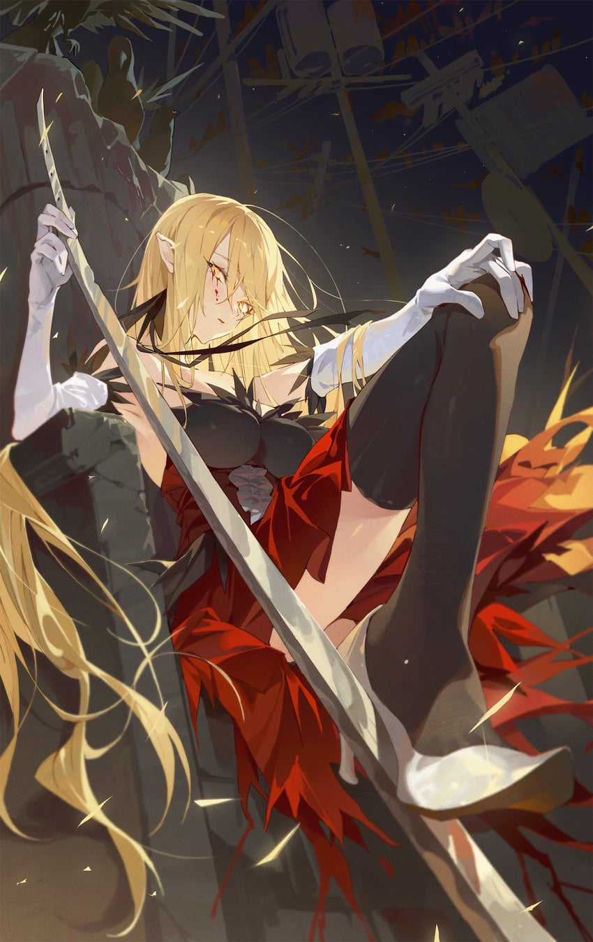oshino shinobu and kiss-shot acerola-orion heart-under-blade (monogatari) drawn by hxxg