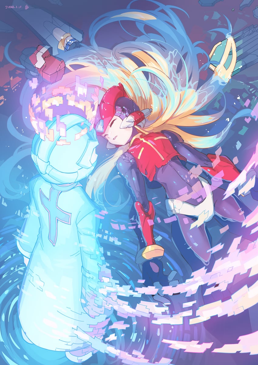 zero, x, zero(z), and cyber elf x (mega man and 2 more) drawn by tanziya_(codlxcold)