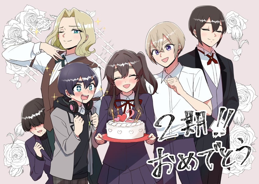 aijou rentarou, sutou iku, haraga kurumi, meido mei, kakure meme, and 1 more (kimi no koto ga dai dai dai dai daisuki na 100-nin no kanojo) drawn by paramisan