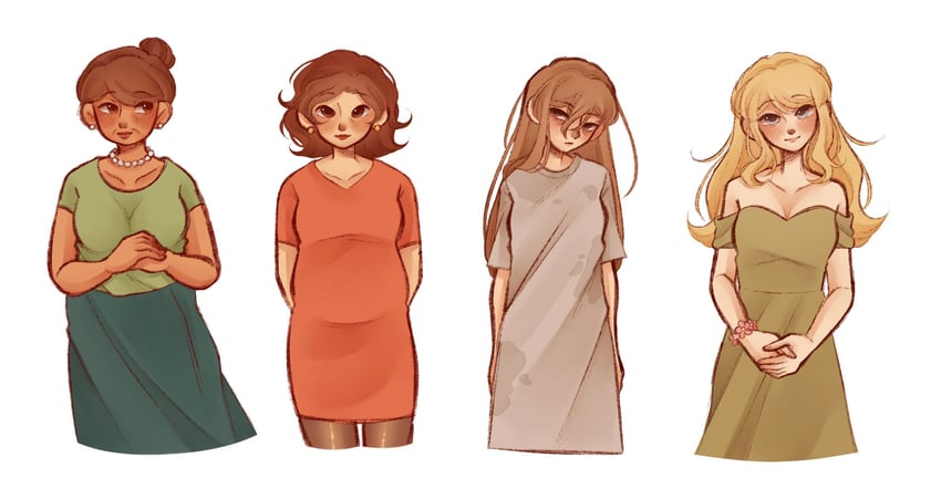 sunny's mom, kel's mom, basil's mother, and aubrey's mother (omori) drawn by ginakusgf