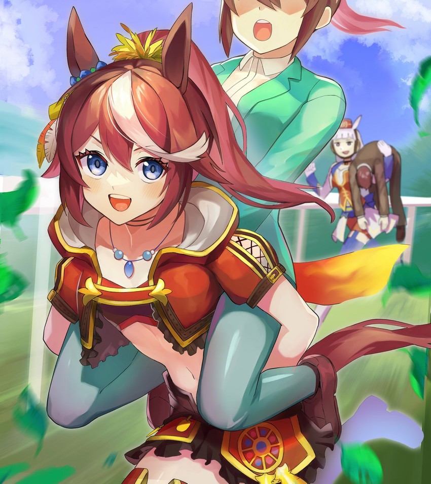 trainer, gold ship, female trainer, and tokai teio (umamusume) drawn by katwo