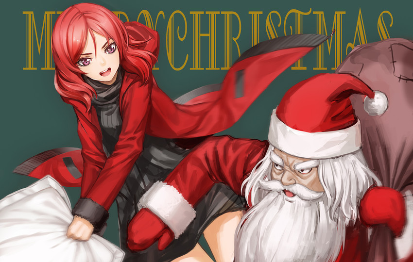 nishikino maki and santa claus (love live! and 1 more) drawn by infukun