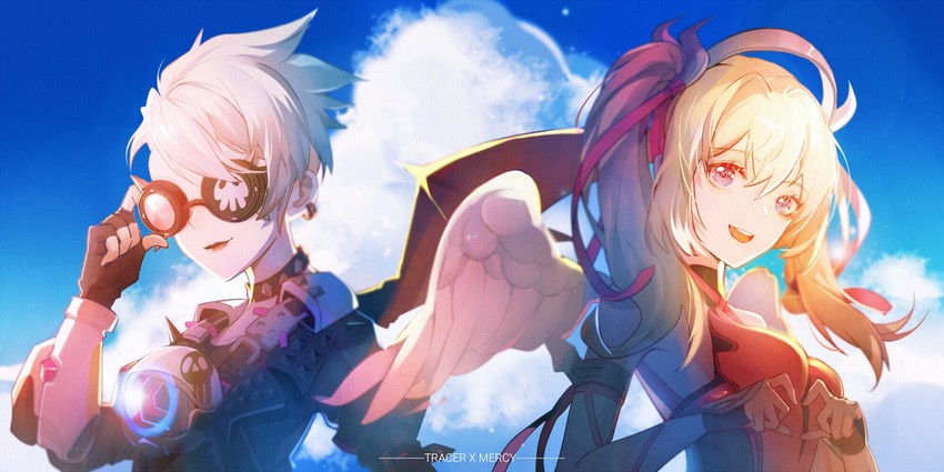 mercy, tracer, pink mercy, and ultraviolet tracer (overwatch and 1 more) drawn by road_233