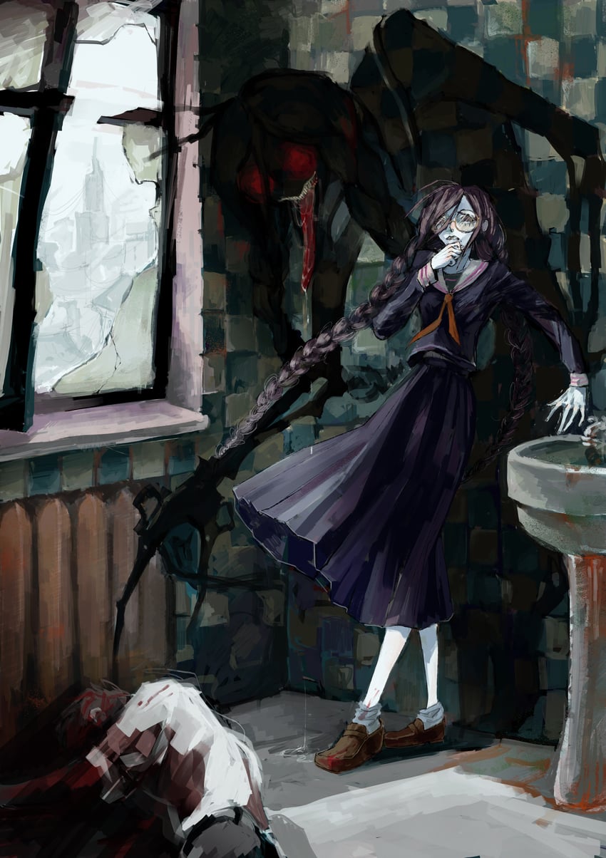 fukawa toko and genocider shou (danganronpa and 1 more) drawn by muraena