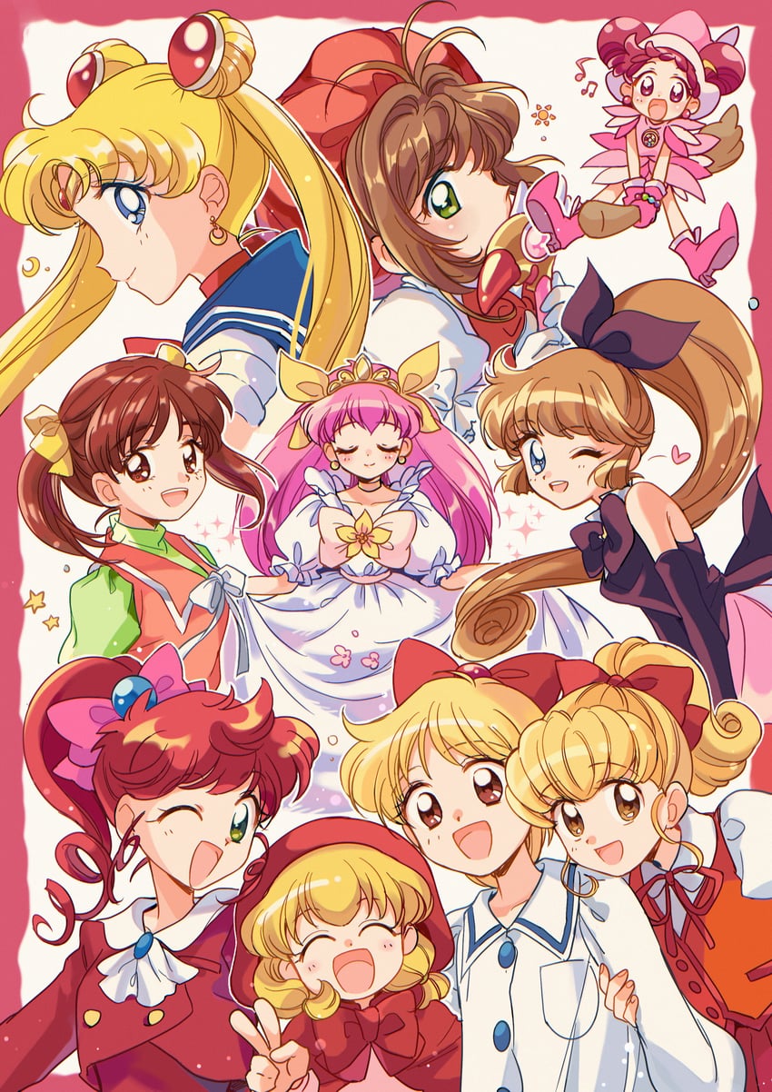 kinomoto sakura, tsukino usagi, sailor moon, ahiru, harukaze doremi, and 10 more (bishoujo senshi sailor moon and 9 more) drawn by suzuki_(2red_moon3)