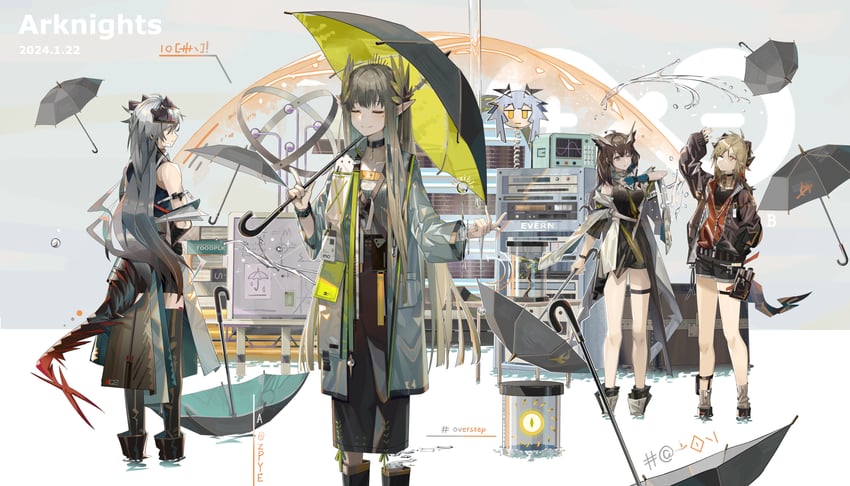 saria, muelsyse, silence, ifrit, ptilopsis, and 1 more (arknights) drawn by kanshio