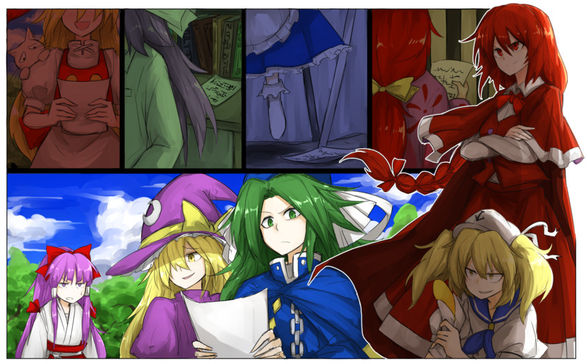 hakurei reimu, kirisame marisa, mima, okazaki yumemi, kitashirakawa chiyuri, and 5 more (touhou and 1 more) drawn by kankan33333
