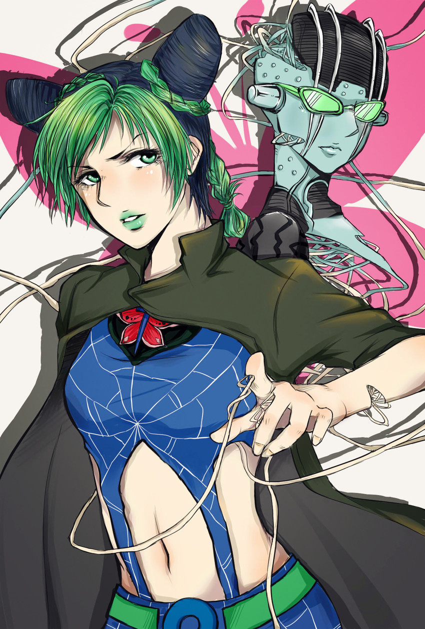 kujo jolyne and stone free (jojo no kimyou na bouken and 1 more) drawn by futon_(934074981)