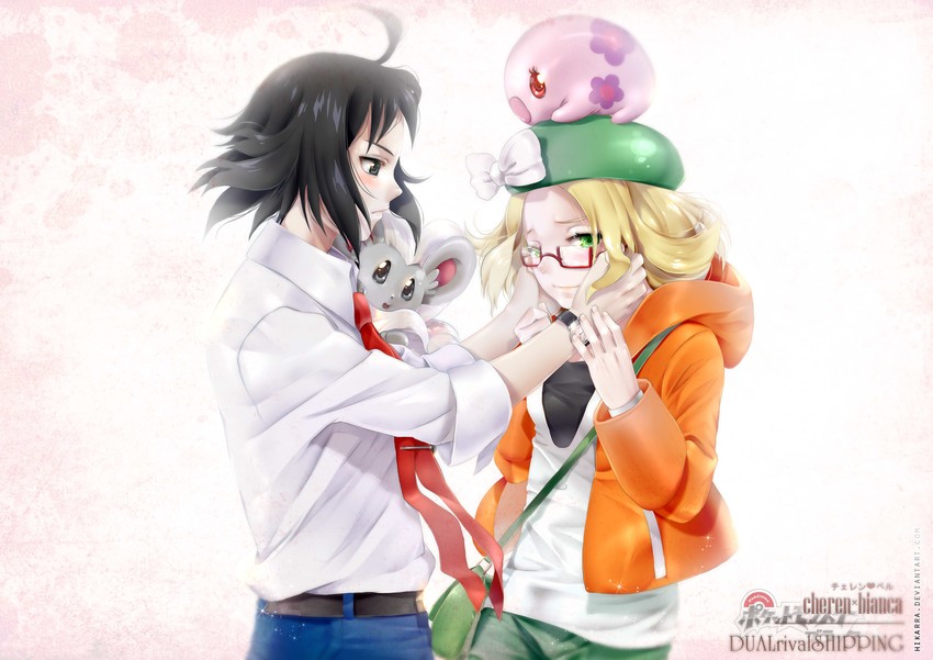 bianca, cheren, minccino, and munna (pokemon and 1 more) drawn by hikarra
