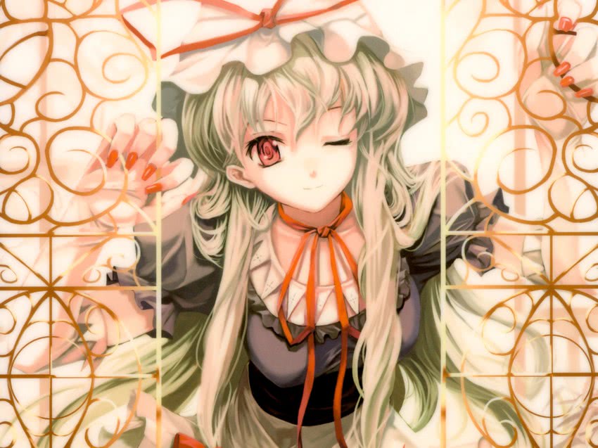 yakumo yukari (touhou) drawn by cradle_(circle) and misaki_kurehito