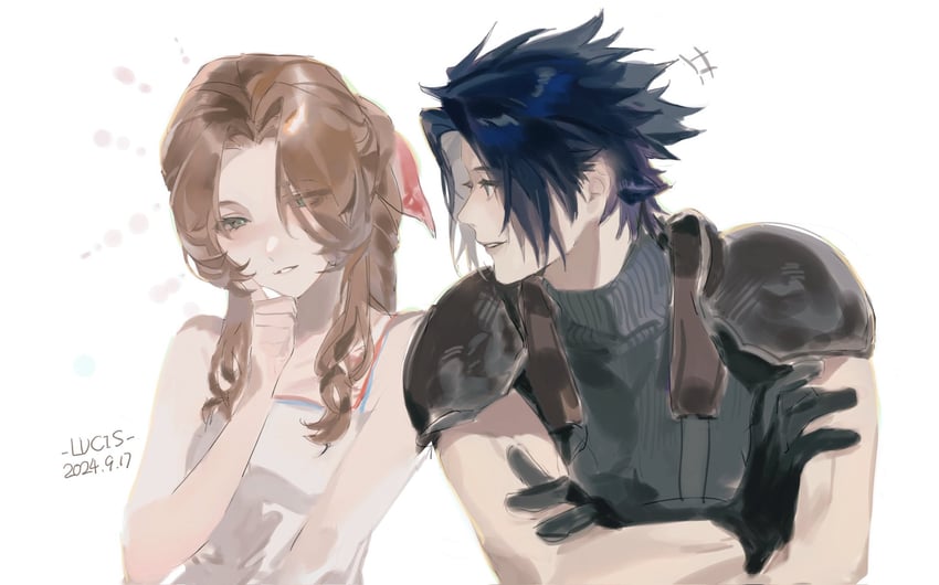 aerith gainsborough and zack fair (final fantasy and 2 more) drawn by lucis0407