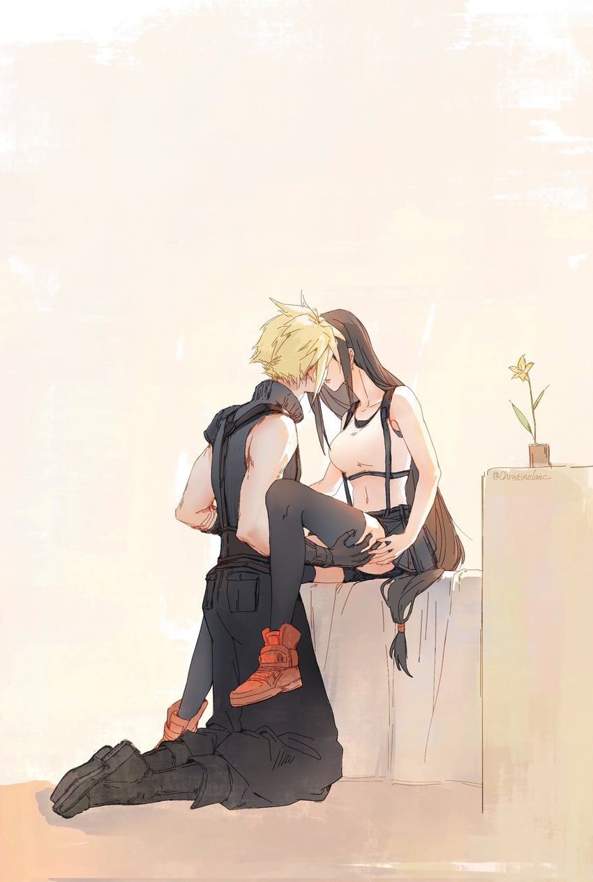 tifa lockhart and cloud strife (final fantasy and 2 more) drawn by christinelanc