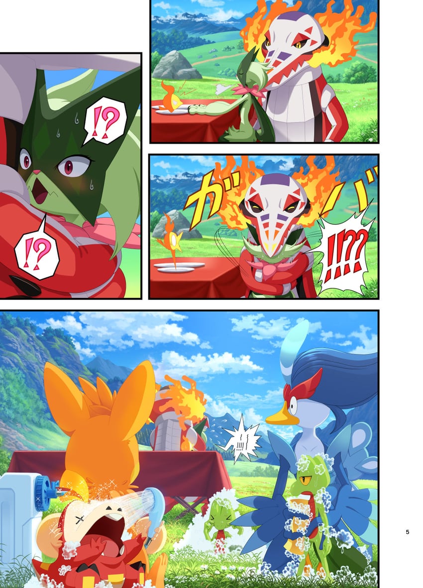 meowscarada, fuecoco, treecko, pawmot, quaquaval, and 2 more (pokemon) drawn by karamimame