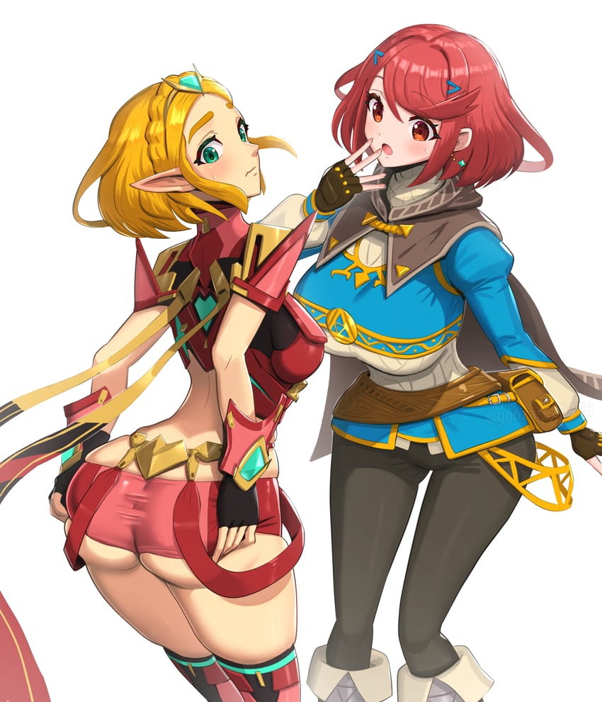 princess zelda and pyra (the legend of zelda and 4 more) drawn by gonzarez