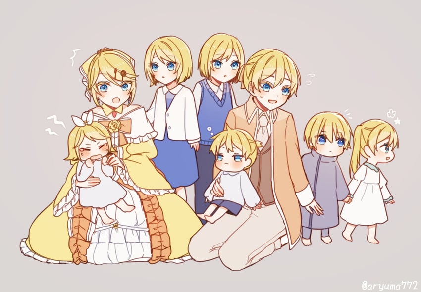 hatsune miku, kagamine rin, kagamine len, kaito, riliane lucifen d'autriche, and 7 more (vocaloid and 6 more) drawn by aryuma772