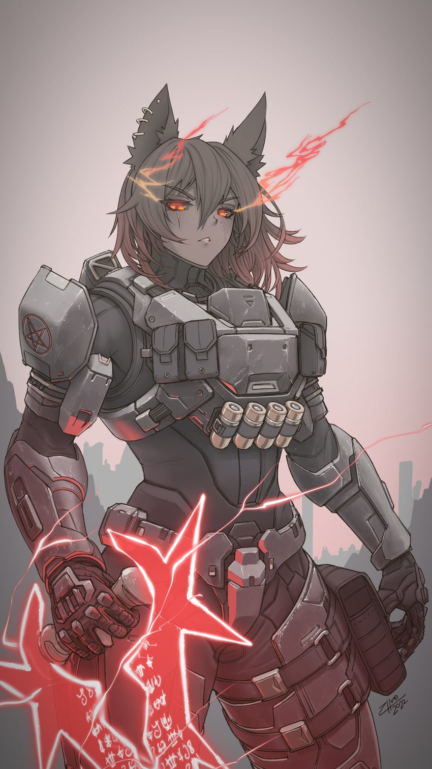 hellhound and brimstone (indie virtual youtuber and 4 more) drawn by zhvo