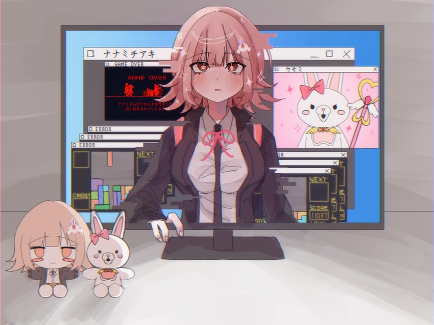 nanami chiaki, monokuma, and usami (danganronpa and 5 more) drawn by tada75