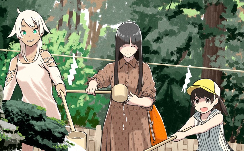 kowata makoto, kuramoto chinatsu, and kowata akane (flying witch) drawn by ishizuka_chihiro