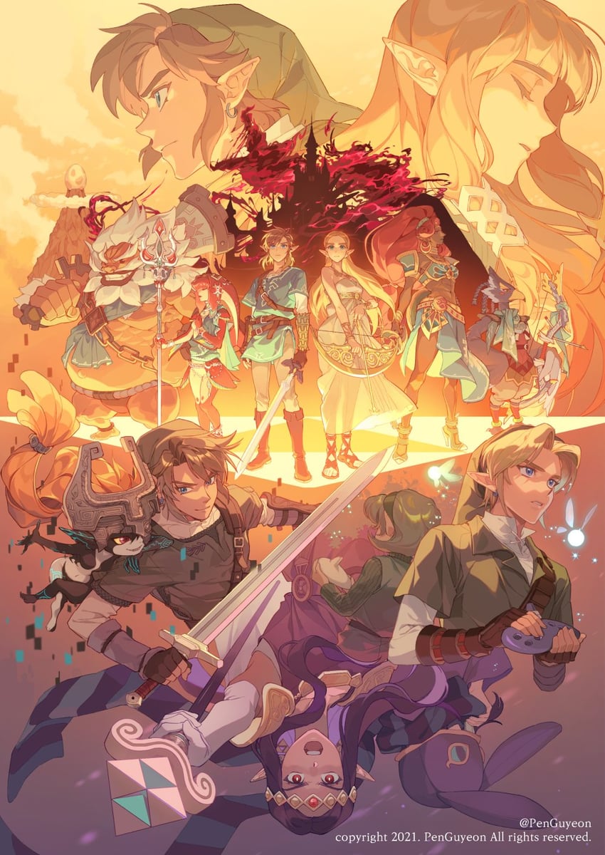 link, princess zelda, midna, navi, mipha, and 6 more (the legend of zelda and 6 more) drawn by penguyeon