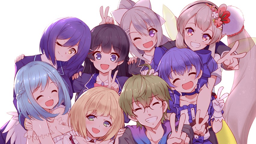tsukino mito, higuchi kaede, shizuka rin, yuuki chihiro, elu, and 3 more (nijisanji) drawn by hoppege