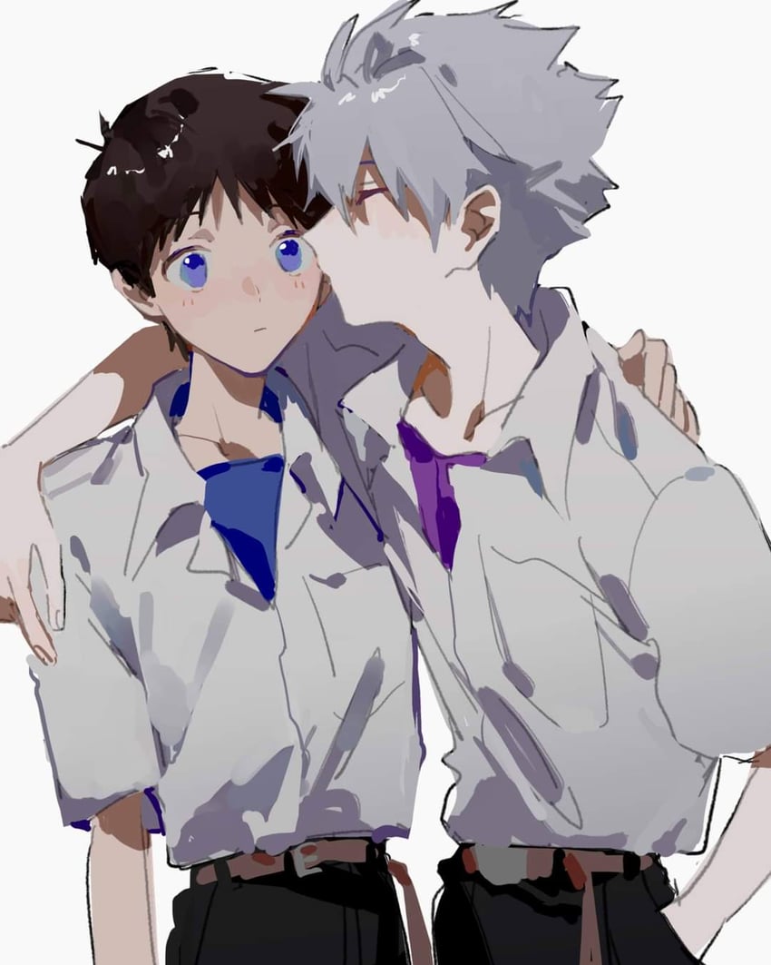 ikari shinji and nagisa kaworu (neon genesis evangelion) drawn by mogutofuoes