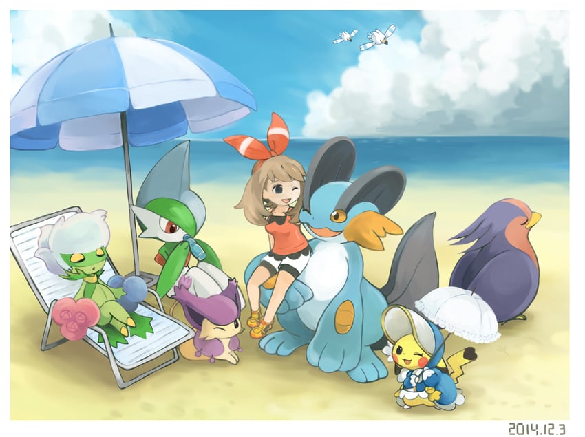 pikachu, may, gallade, wingull, swampert, and 5 more (pokemon and 1 more) drawn by konanbo