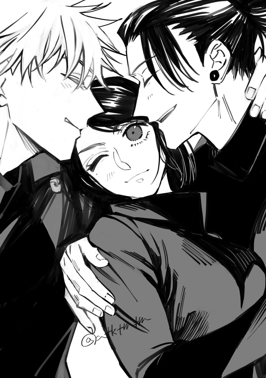 gojou satoru, getou suguru, and ieiri shoko (jujutsu kaisen) drawn by ateka