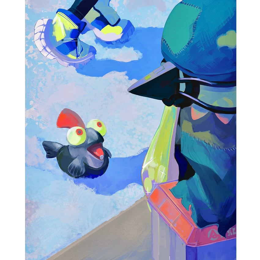 inkling player character, inkling girl, agent 3, smallfry, and captain 3 (splatoon and 1 more) drawn by zicbx