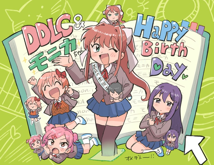 monika, natsuki, yuri, sayori, and protagonist (doki doki literature club) drawn by tsubobot
