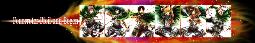 mikasa ackerman, eren yeager, armin arlert, sasha blouse, jean kirstein, and 1 more (shingeki no kyojin) drawn by wool_(kurokrkr)