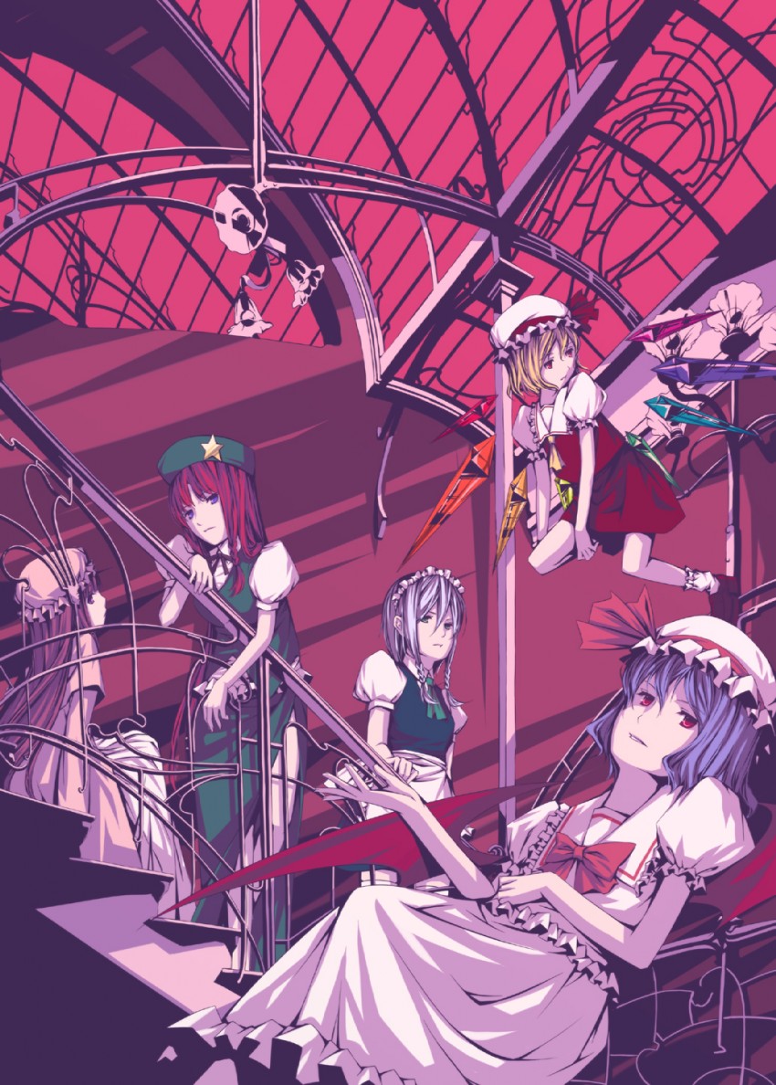 remilia scarlet, flandre scarlet, izayoi sakuya, patchouli knowledge, and hong meiling (touhou) drawn by ayasaka