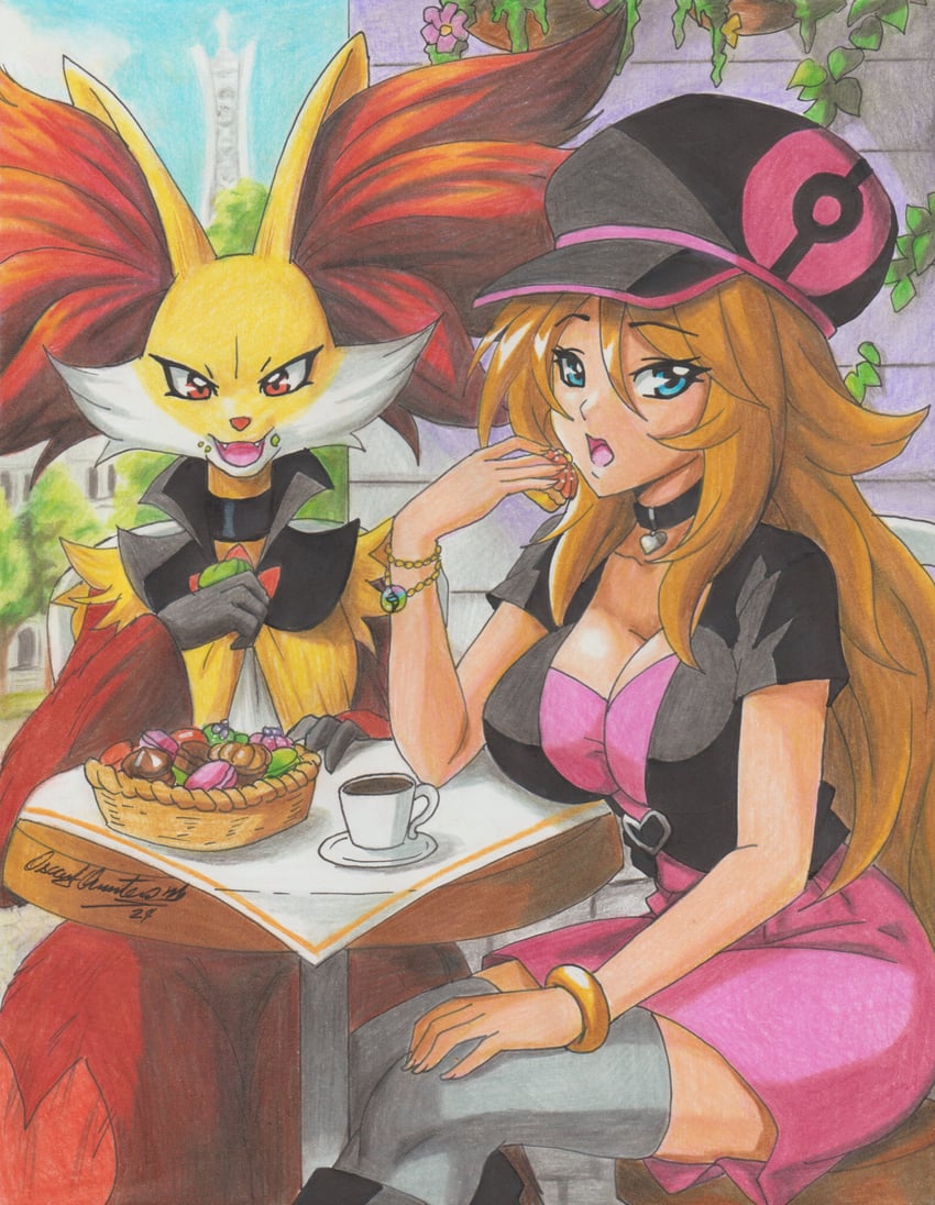 serena and delphox (pokemon and 1 more) drawn by ravernclouk