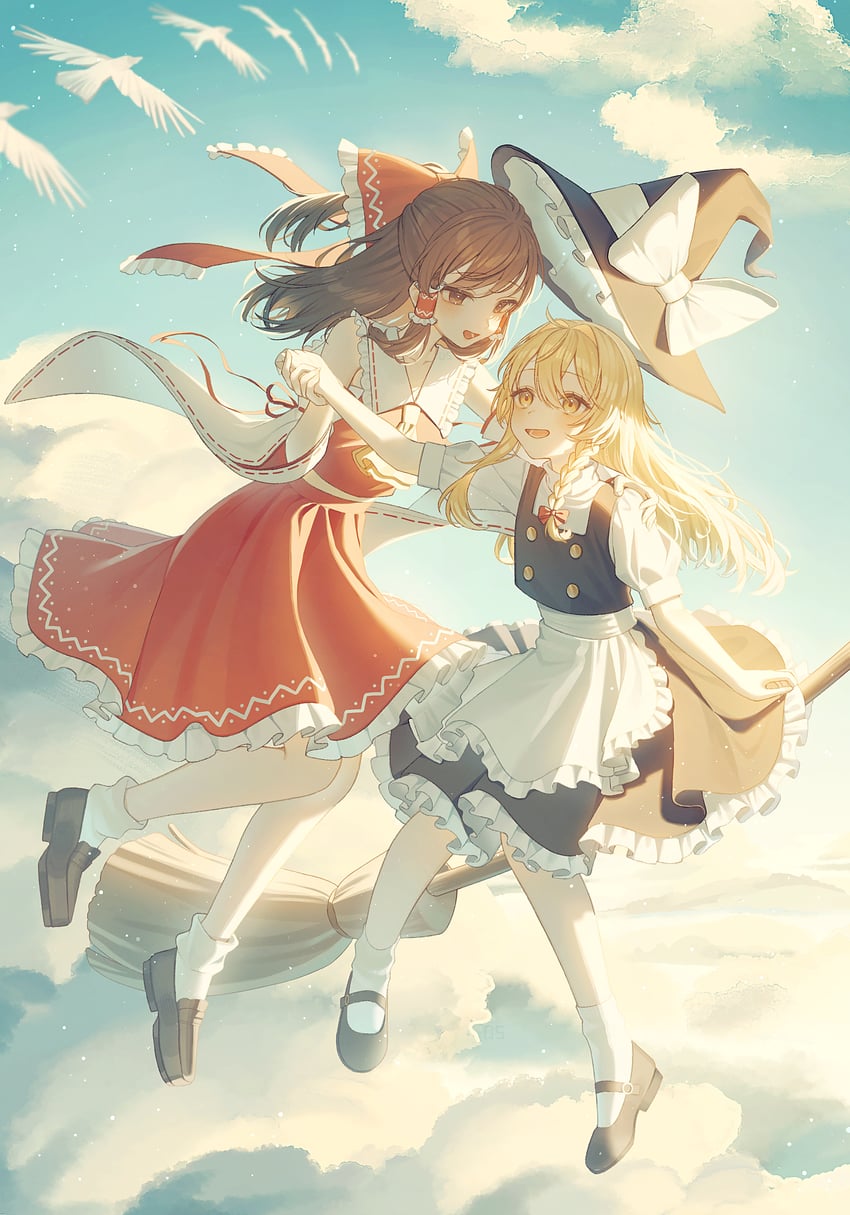 hakurei reimu and kirisame marisa (touhou) drawn by 051_ogoli