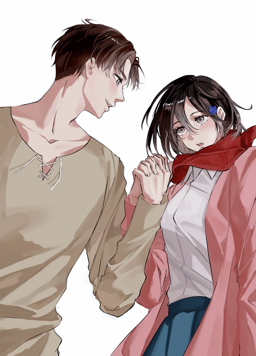 mikasa ackerman and eren yeager (shingeki no kyojin) drawn by zhuse_fuxianqing