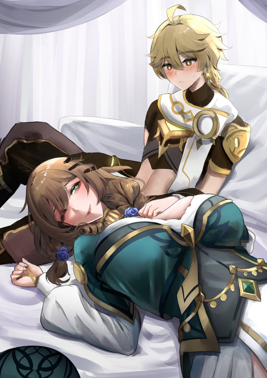 aether and lisa (genshin impact) drawn by hans-kun