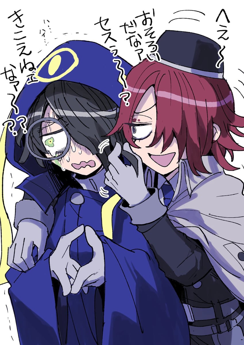 yomi hellsmile and seth burroughs (master detective archives: rain code) drawn by kumakoro_(tetsupag)