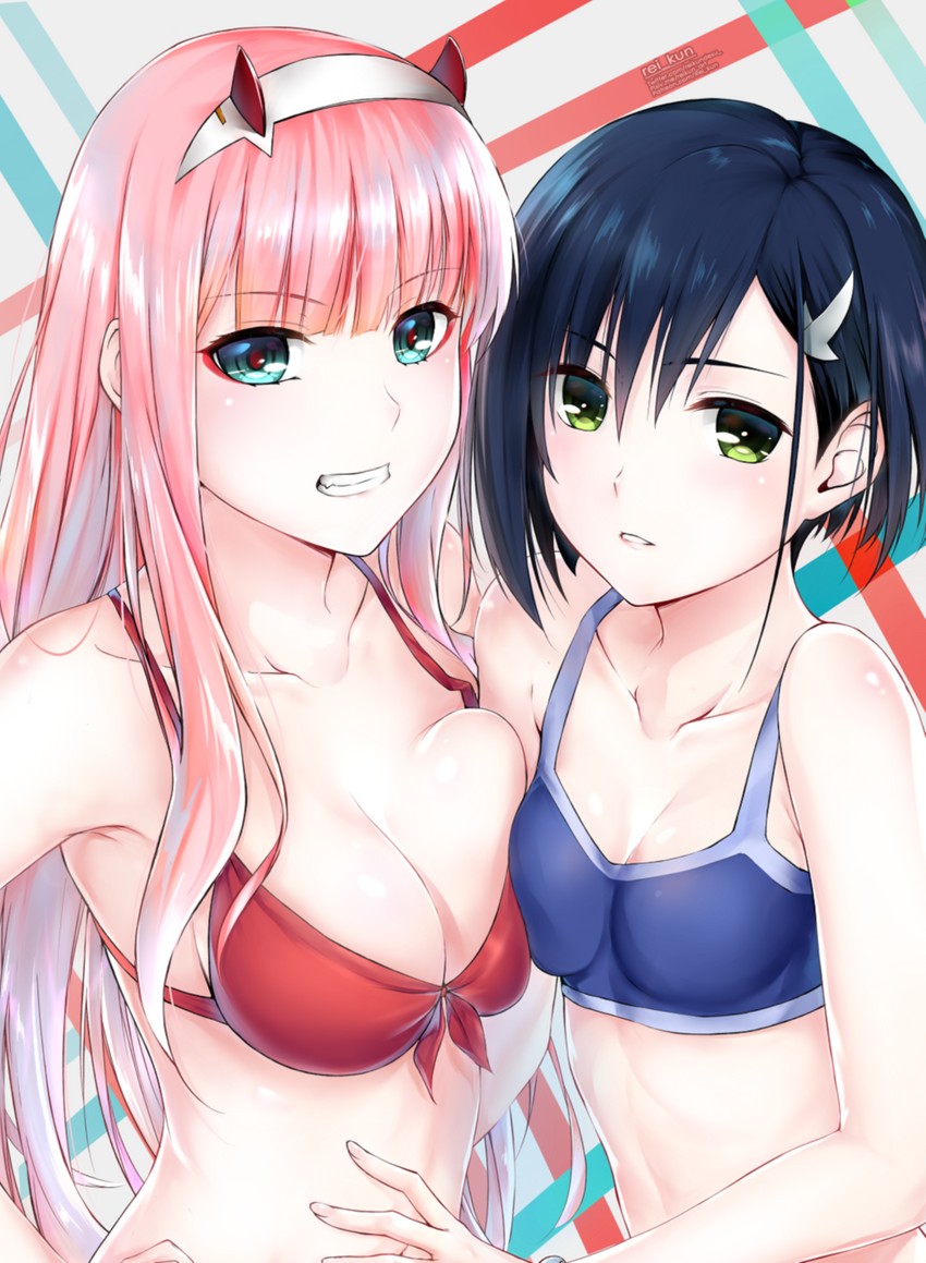 zero two and ichigo (darling in the franxx) drawn by rei_kun