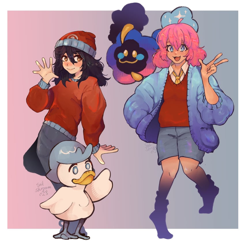 cosmog, quaxly, aimsey, and guqqie (pokemon and 1 more) drawn by sailshroom