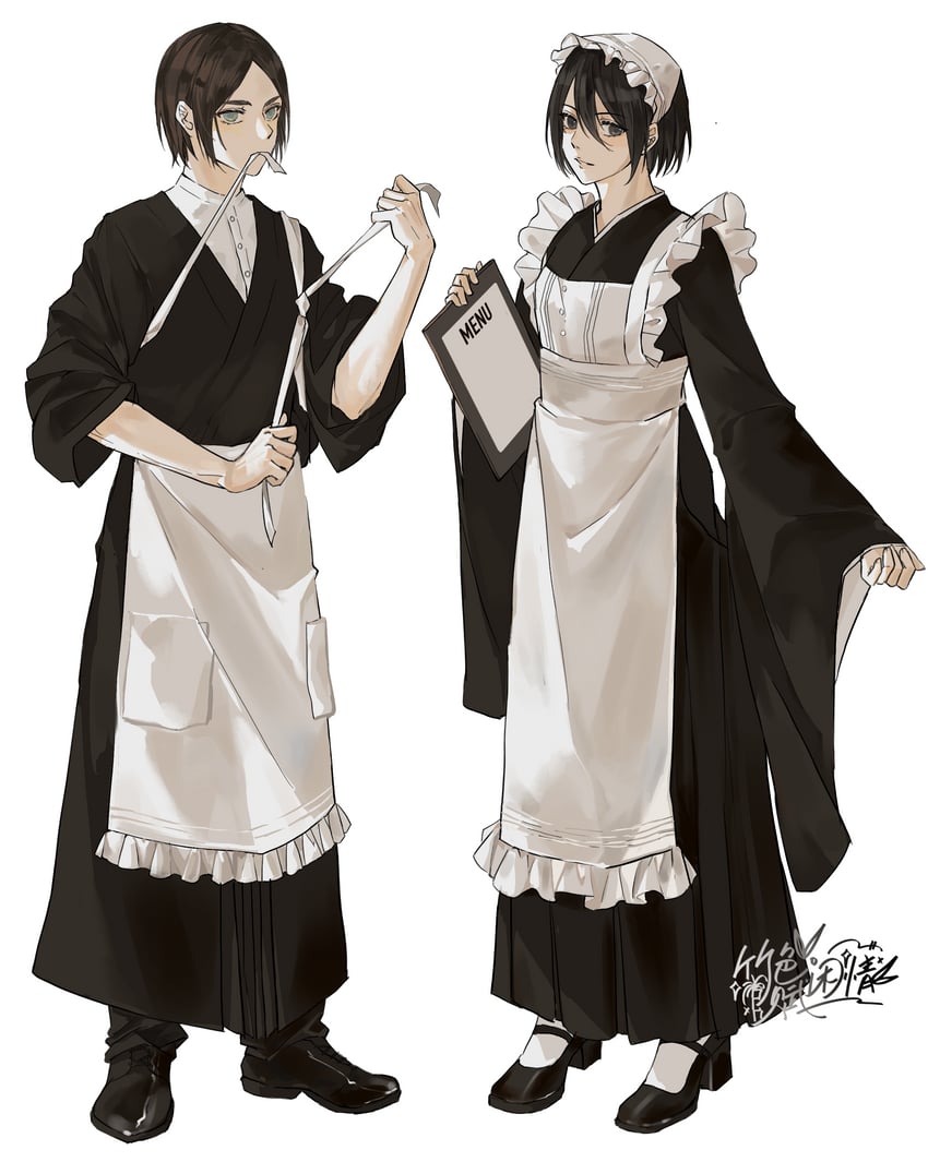 mikasa ackerman and eren yeager (shingeki no kyojin) drawn by zhuse_fuxianqing