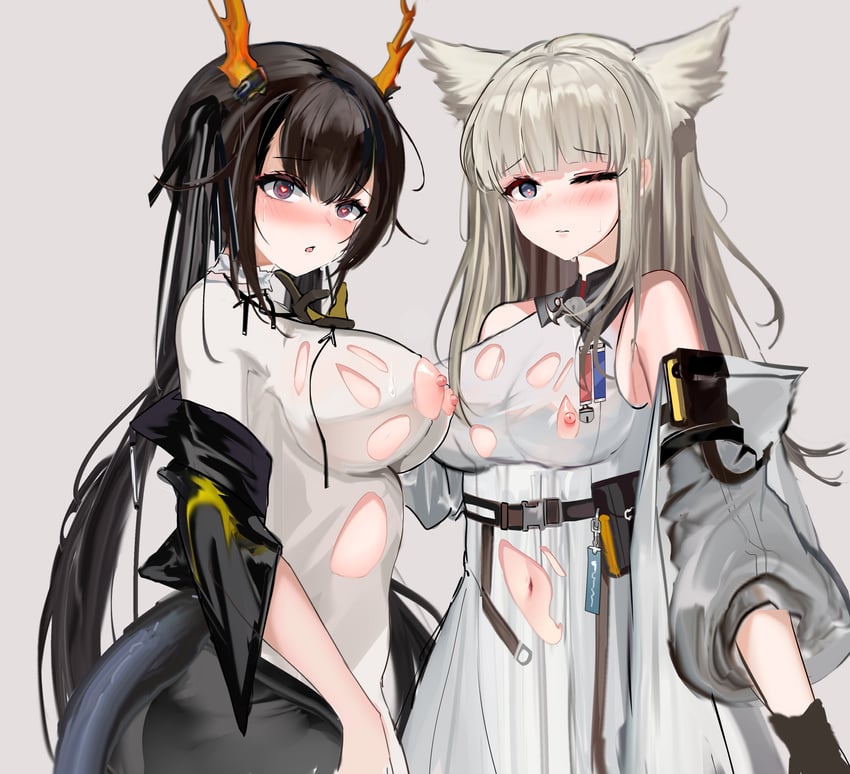 perlica and chen qianyu (arknights and 1 more) drawn by mikuning
