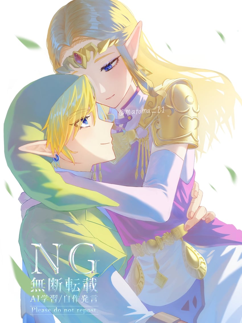 link and princess zelda (the legend of zelda and 1 more) drawn by matoma_11