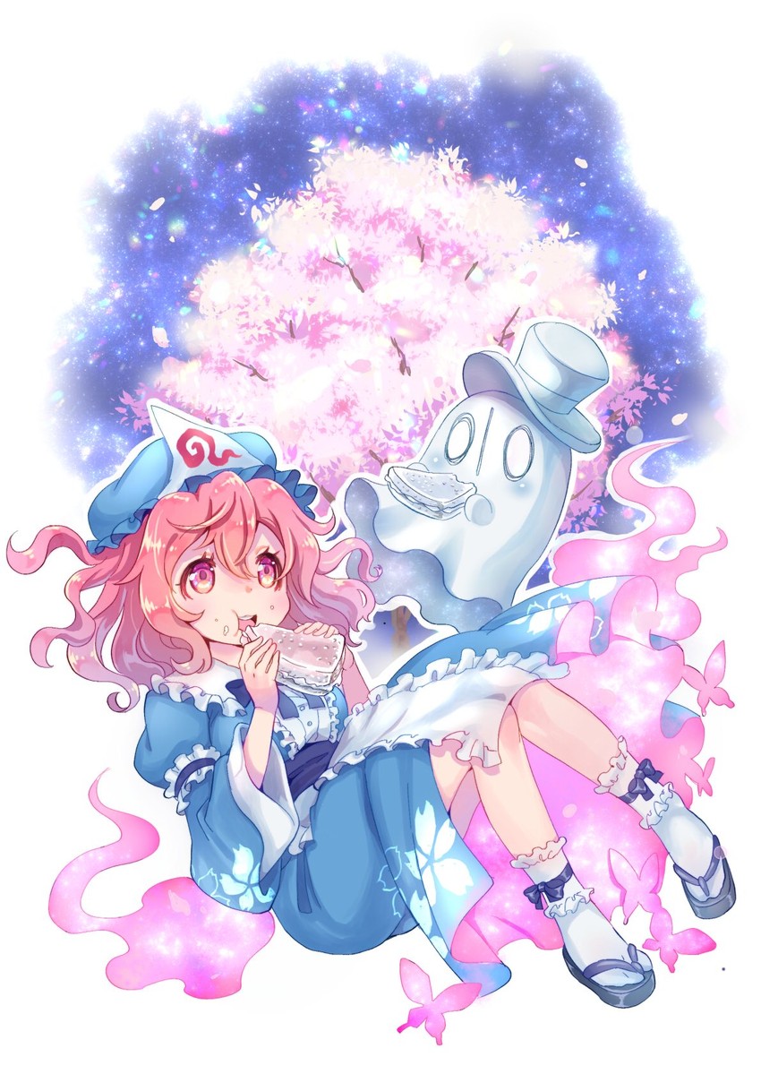 saigyouji yuyuko and napstablook (touhou and 1 more) drawn by yugaiga