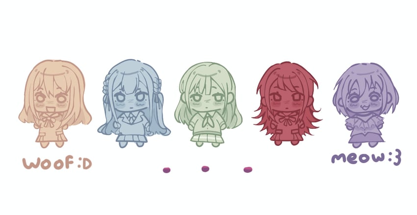togawa sakiko, wakaba mutsumi, yahata umiri, misumi uika, and yuutenji nyamu (bang dream! and 1 more) drawn by moruwooru