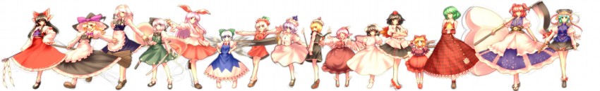 hakurei reimu, kirisame marisa, izayoi sakuya, konpaku youmu, cirno, and 12 more (touhou and 1 more) drawn by tro_(trombe)