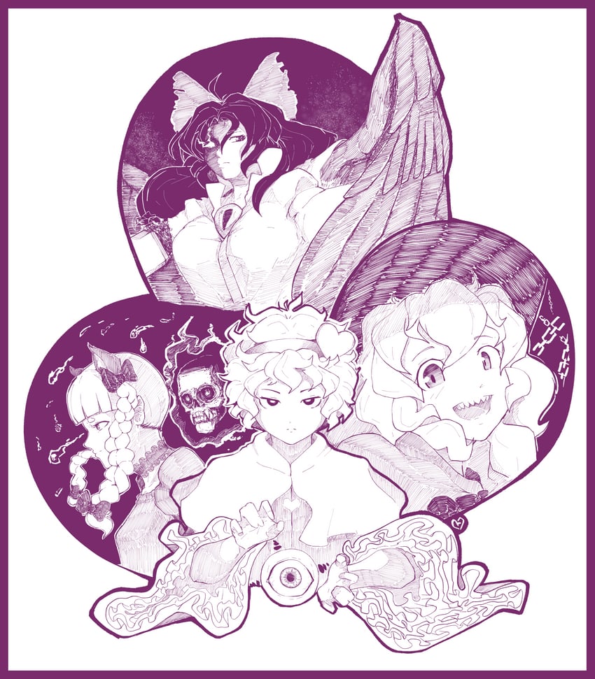 komeiji koishi, komeiji satori, kaenbyou rin, and reiuji utsuho (touhou) drawn by chefhart