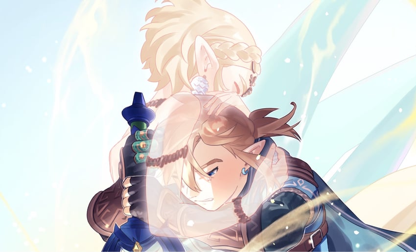link and princess zelda (the legend of zelda and 1 more) drawn by oshinomiya