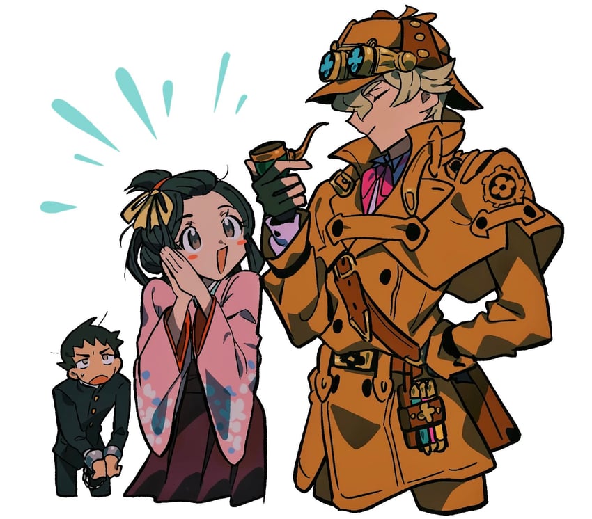 ryunosuke naruhodo, herlock sholmes, and susato mikotoba (ace attorney and 1 more) drawn by grgrton