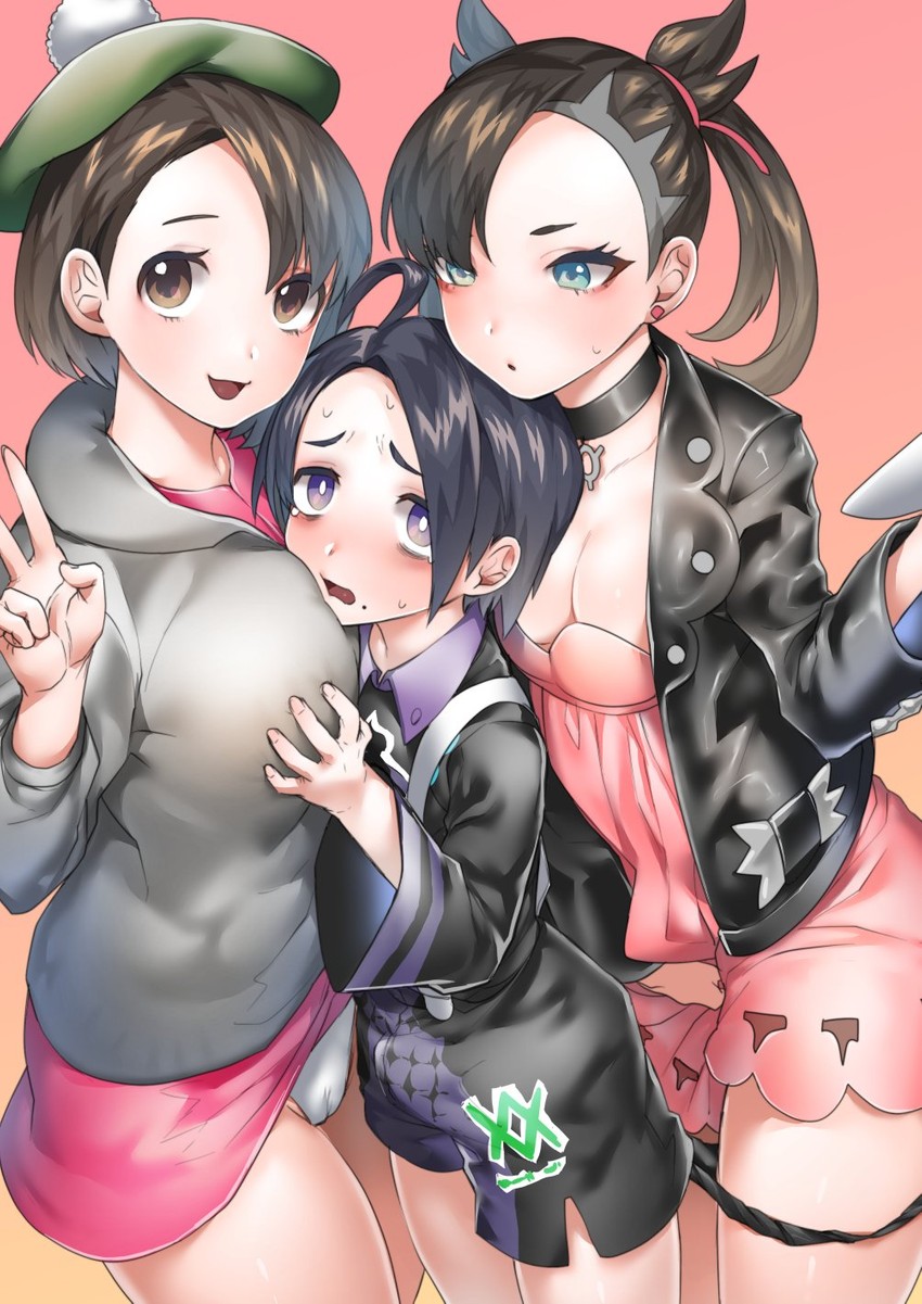marnie, gloria, and allister (pokemon and 1 more) drawn by echigoya_takeru